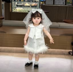 Baby Girls White Korean Style Children Catch Week Gown New Wedding Flower Girl Birthday Party Banquet Elegant Princess Dress