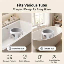 Baby Bath Seat for 5-10 Months, Ergonomic Baby Bathtub Ring Chair with 4 Strong Suction Cups, Detachable Foldable Legs, BPA-Free PP Non-Slip Infant Bath Support Seat for Tub Shower