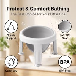 Baby Bath Seat for 5-10 Months, Ergonomic Baby Bathtub Ring Chair with 4 Strong Suction Cups, Detachable Foldable Legs, BPA-Free PP Non-Slip Infant Bath Support Seat for Tub Shower