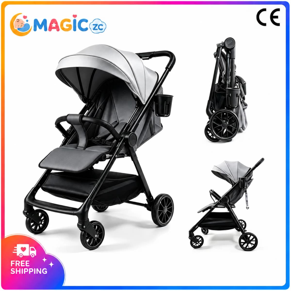 2 in 1 Travel Baby Stroller Lightweight Foldable Pram Pushchair Portable Buggy for Infant Toddler with Compact Folding Design Sit Lie Mode Adjustable Canopy Five Point Harness Suspension Wheels Large Basket Holiday Outdoor Travel