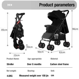 2 in 1 Travel Baby Stroller Lightweight Foldable Pram Pushchair Portable Buggy for Infant Toddler with Compact Folding Design Sit Lie Mode Adjustable Canopy Five Point Harness Suspension Wheels Large Basket Holiday Outdoor Travel