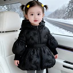 2026 New Winter Girls' Lantern Sleeves with Three-dimensional Embroidery and Waist Cinching Warm Cotton Jacket