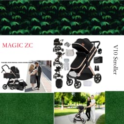 3 in 1 Luxury Lightweight Stroller Baby Carriage Lightweight Portable Folding High Seat Travel Stroller with Car Seat, Memory Foam Mattress and Storage Bag, Fashionable Shopping Cart