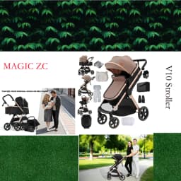 3 in 1 Luxury Lightweight Stroller Baby Carriage Lightweight Portable Folding High Seat Travel Stroller with Car Seat, Memory Foam Mattress and Storage Bag, Fashionable Shopping Cart