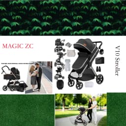 3 in 1 Luxury Lightweight Stroller Baby Carriage Lightweight Portable Folding High Seat Travel Stroller with Car Seat, Memory Foam Mattress and Storage Bag, Fashionable Shopping Cart