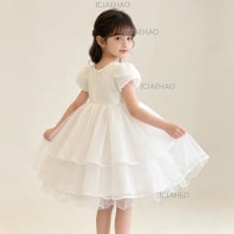 New Children White Cake Tutu Formal Princess Elegant Simple Flower Gown Baby Girls First Birthday Party Girl Host Dress Costume