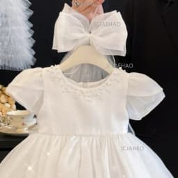 New Children White Cake Tutu Formal Princess Elegant Simple Flower Gown Baby Girls First Birthday Party Girl Host Dress Costume