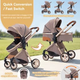 3‑in‑1 Luxurious Elevated‑View Folding Baby Stroller, Aluminum Frame, Multi‑Position Recline for Newborn