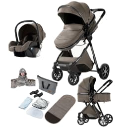 Travel System Bidirectional Baby Stroller with 6 Accessories - Face-to-Face Pushing, All-Season Canopy (Summer Mesh/Winter Windshield), Adjustable Handle, Large Storage Basket, 4-Wheel Brake - Safe & Comfortable for 0-4 Years