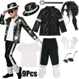 70s 80s Boys Glitter Sequined Party Costume Complete Accessories Retro Singer Outfit Halloween Birthday Role Play Clothes