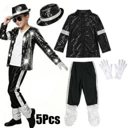 70s 80s Boys Glitter Sequined Party Costume Complete Accessories Retro Singer Outfit Halloween Birthday Role Play Clothes