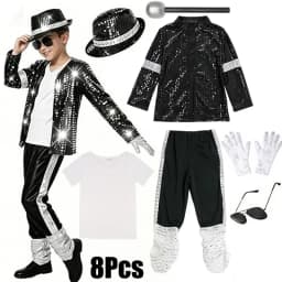 70s 80s Boys Glitter Sequined Party Costume Complete Accessories Retro Singer Outfit Halloween Birthday Role Play Clothes