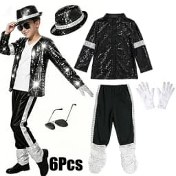 70s 80s Boys Glitter Sequined Party Costume Complete Accessories Retro Singer Outfit Halloween Birthday Role Play Clothes