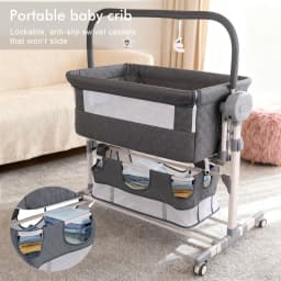 Automatic Baby Rocking Crib Electric Cradle with 5 Speed Swing Remote Control Bluetooth Music Timer Height Adjustable Breathable Mesh Mattress Mosquito Net Large Storage Basket Lockable Wheels for Newborn Infant
