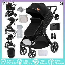 3 in 1 Baby Stroller with EU Safety Standard Car Seat Included Pram Pushchair Travel System Lightweight Foldable Frame High Landscape Reversible Seat Suspension Wheels Comfortable Baby Carriage for Newborn Infant Toddler