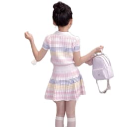 2026 new summer child set teenager Girls Cloth striped tracksuit T shirt top + bottom pleated Skirt suit 4 8 9 10 12 Year tennis