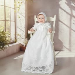 Baby Kids First Birthday Hundred Days Christening Gown Hat Two Piece Set Party Banquet Costume Children White Long Lace Dress