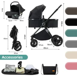 3‑in‑1 Newborn Baby Buggy with Elevated View, Includes Infant Car Seat, Sturdy Lightweight Aerospace‑Grade Aluminum Frame, Summer‑Optimized Air‑Permeable Mesh Seat, One‑Step Simple Folding, Space‑Saving Travel‑Ready Baby Trolley