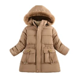 ZOETOPKID New Girls Jacket Winter Long Style Solid Color Waist Plus Velvet Warm Hooded Coat for Kids Teenager Girl Down Parka