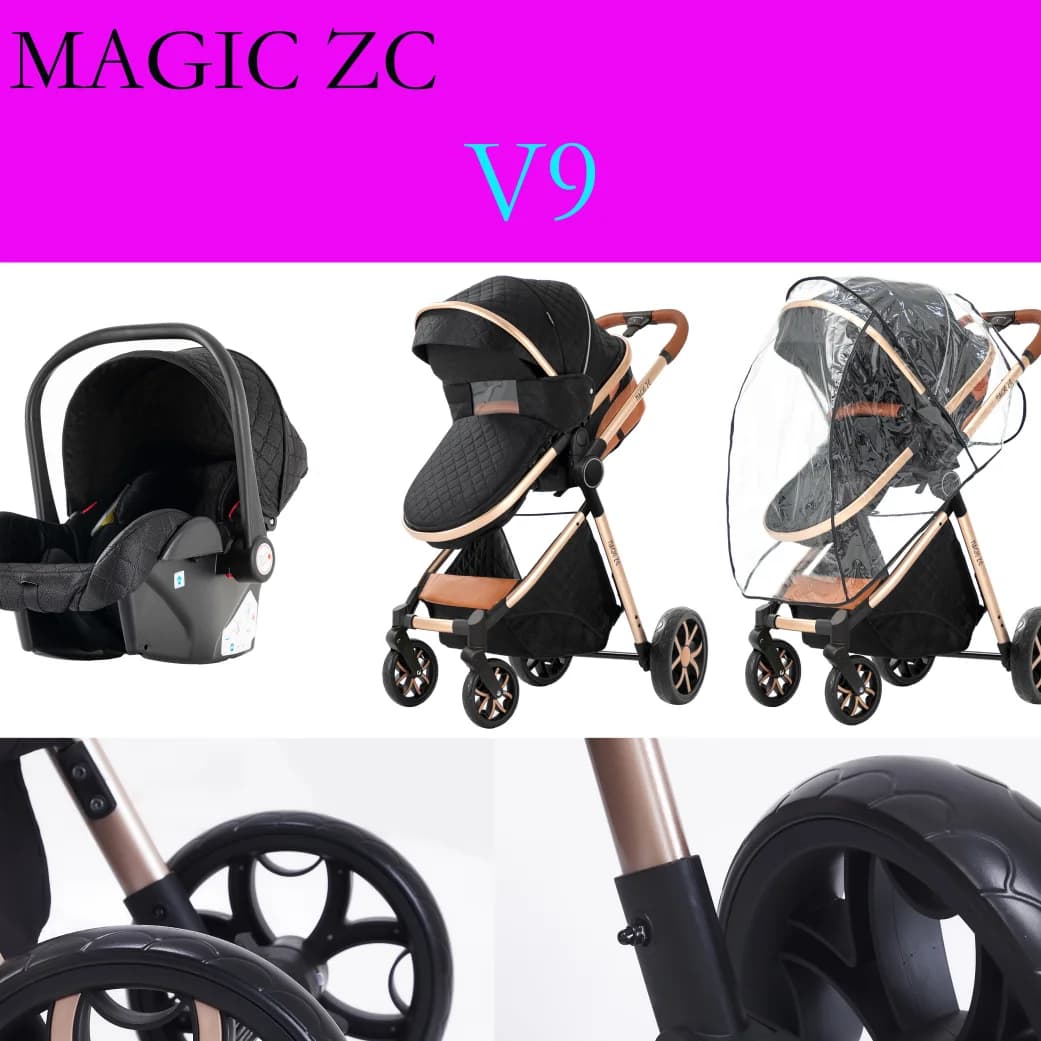 3-in-1 Multifunctional Lightweight Folding Portable High Seat Stroller, Four-Wheel Travel Stroller with Car Seat, Memory Foam Mattress, Storage Bag, Fashionable Cart, Great Choice for Parents, Baby Stroller