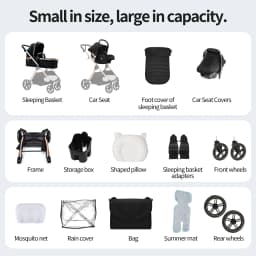 Baby Travel System 3 in 1 Stroller Pushchair Pram Lightweight Baby Carriage Foldable Design Reversible Seat Adjustable Backrest Smooth Suspension Wheels Spacious Storage Basket Comfortable Ride for Newborn Baby Toddler