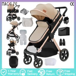 Baby Travel System 3 in 1 Stroller Pushchair Pram Lightweight Baby Carriage Foldable Design Reversible Seat Adjustable Backrest Smooth Suspension Wheels Spacious Storage Basket Comfortable Ride for Newborn Baby Toddler