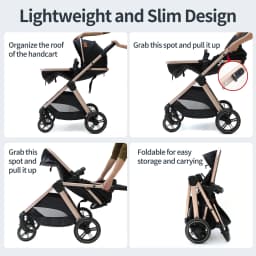 Baby Travel System 3 in 1 Stroller Pushchair Pram Lightweight Baby Carriage Foldable Design Reversible Seat Adjustable Backrest Smooth Suspension Wheels Spacious Storage Basket Comfortable Ride for Newborn Baby Toddler