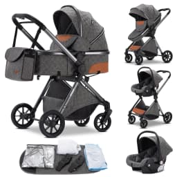 3‑in‑1 Luxurious Elevated‑View Baby Stroller, Portable One‑Hand Folding Travel Pram, Aluminum Frame, Breathable Mesh Seat, UV‑Protection Canopy, Multi‑Position Reclining for Newborns