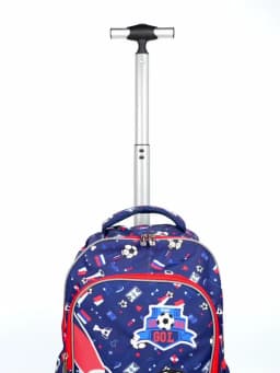 3PCS Rolling Backpack For Boys, Kids Travel Bag, Luggage Bag, Bookbag with Wheels, with Lunch Box And Pen Bag, Cartoon Soccer Pattern, Nighttime Reflective