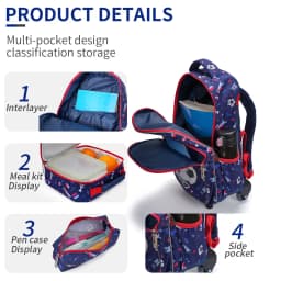 3PCS Rolling Backpack For Boys, Kids Travel Bag, Luggage Bag, Bookbag with Wheels, with Lunch Box And Pen Bag, Cartoon Soccer Pattern, Nighttime Reflective