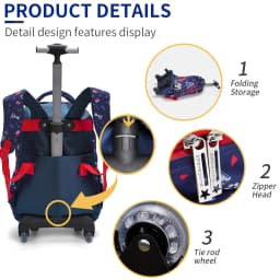 3PCS Rolling Backpack For Boys, Kids Travel Bag, Luggage Bag, Bookbag with Wheels, with Lunch Box And Pen Bag, Cartoon Soccer Pattern, Nighttime Reflective