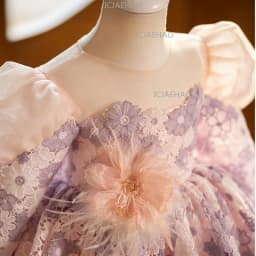 Lace Long Sleeve Puff Sleeve Girls Sweep Train Gown First Birthday Party Banquet Baby Flower Girl Princess Tutu Elegant Costume