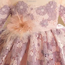 Lace Long Sleeve Puff Sleeve Girls Sweep Train Gown First Birthday Party Banquet Baby Flower Girl Princess Tutu Elegant Costume
