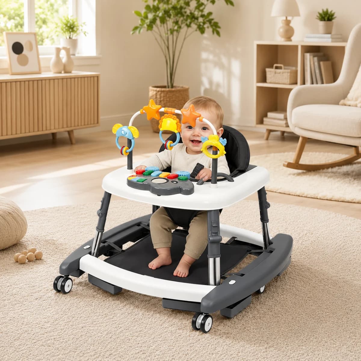 Kmaier Multi‑Mode Infant Activity Learning Walker, Anti‑Fall Toddler Push‑Along Helper With Play Rattle Toys, Height Customizable Baby Mobility Trainer For Early Growth Development