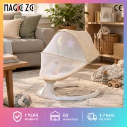 Smart Electric Baby Swing Chair Anti-Rollover Triangular Base Infrared Remote Control Induction Swing Bouncer Bluetooth Music Lullabies 5-Speed Adjustable Timing Function Mosquito Net Canopy Soother Seat
