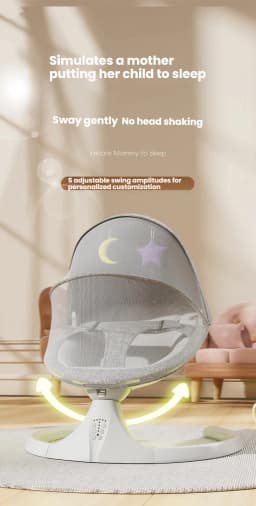 Smart Electric Baby Swing Chair Anti-Rollover Triangular Base Infrared Remote Control Induction Swing Bouncer Bluetooth Music Lullabies 5-Speed Adjustable Timing Function Mosquito Net Canopy Soother Seat