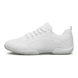 BAXINIER Girls Cheerleading Shoes White Black Breathable Knit Athletic Training Sneakers Youth Kids Cheer Shoes Non-Slip Rubber Sole for School Practice and Competition