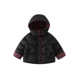 2026 New Winter Minimalist Children's Hooded Plaid Warm and Thickened Concealed Button Cotton Jacket
