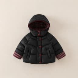 2026 New Winter Minimalist Children's Hooded Plaid Warm and Thickened Concealed Button Cotton Jacket