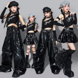 Girls K-pop Crop Top Shiny Cargo Pants Street Dance Skirts Kids Hip Hop Jazz Girl Group Clothes Sets Children Streetwear Costume