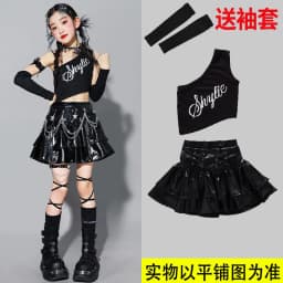 Girls K-pop Crop Top Shiny Cargo Pants Street Dance Skirts Kids Hip Hop Jazz Girl Group Clothes Sets Children Streetwear Costume