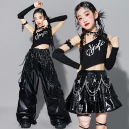 Girls K-pop Crop Top Shiny Cargo Pants Street Dance Skirts Kids Hip Hop Jazz Girl Group Clothes Sets Children Streetwear Costume