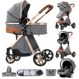 3-in-1 Light Baby Stroller Baby Pram Can Sit and Recline With Car Seat Foldable Baby Pushchair Newborn Travel System for Air Travel and Long trip With Storage Basket Baby Buggy High landscape Baby Carriage