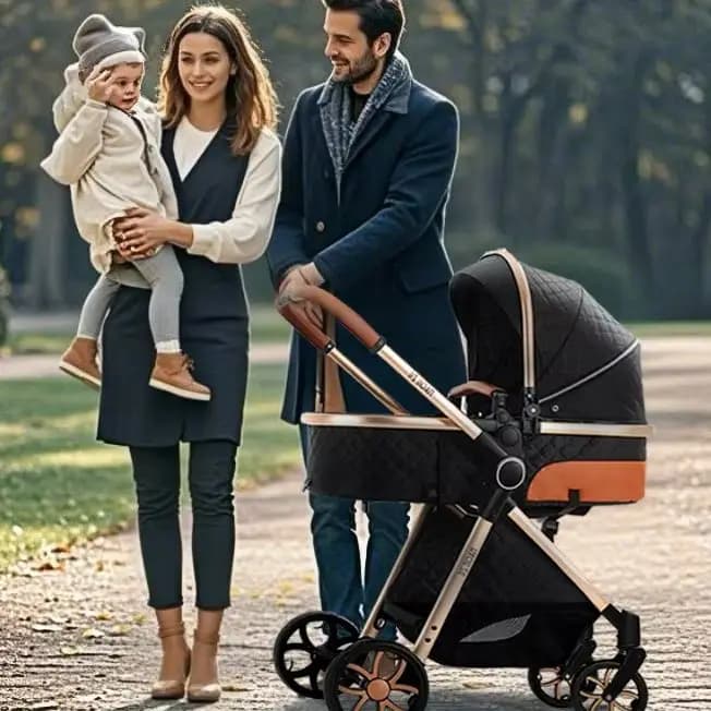 3-in-1 Light Baby Stroller Baby Pram Can Sit and Recline With Car Seat Foldable Baby Pushchair Newborn Travel System for Air Travel and Long trip With Storage Basket Baby Buggy High landscape Baby Carriage