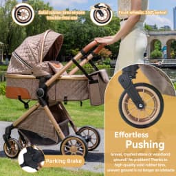 3 in 1 Luxurious Elevated View Baby Stroller Aluminum Frame Foldable Travel Pram Multi‑Position Recline Newborn Infant Stroller