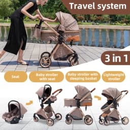 3 in 1 Luxurious Elevated View Baby Stroller Aluminum Frame Foldable Travel Pram Multi‑Position Recline Newborn Infant Stroller