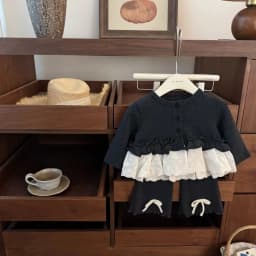Princess Two-Piece Set for Girls Lace Long-Sleeved T-Shirt And Slightly Flared Pants Outfit with Coat for Autumn Winter Sweet Gi