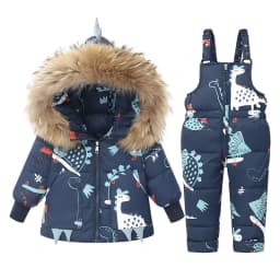 Winter Cartoon Dinosaur Children Clothes Set Real Fur Down Jacket For Girls Baby Boy Jumpsuit Kids Overalls Boys Outerwear Coat