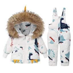 Winter Cartoon Dinosaur Children Clothes Set Real Fur Down Jacket For Girls Baby Boy Jumpsuit Kids Overalls Boys Outerwear Coat