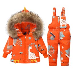 Winter Cartoon Dinosaur Children Clothes Set Real Fur Down Jacket For Girls Baby Boy Jumpsuit Kids Overalls Boys Outerwear Coat